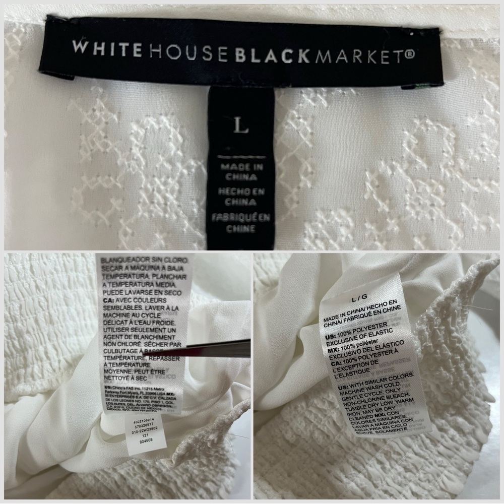 WHBM White Embroidered Kimono Sleeve Smocked Waist Surplice Blouse Size Large - Picture 15 of 15
